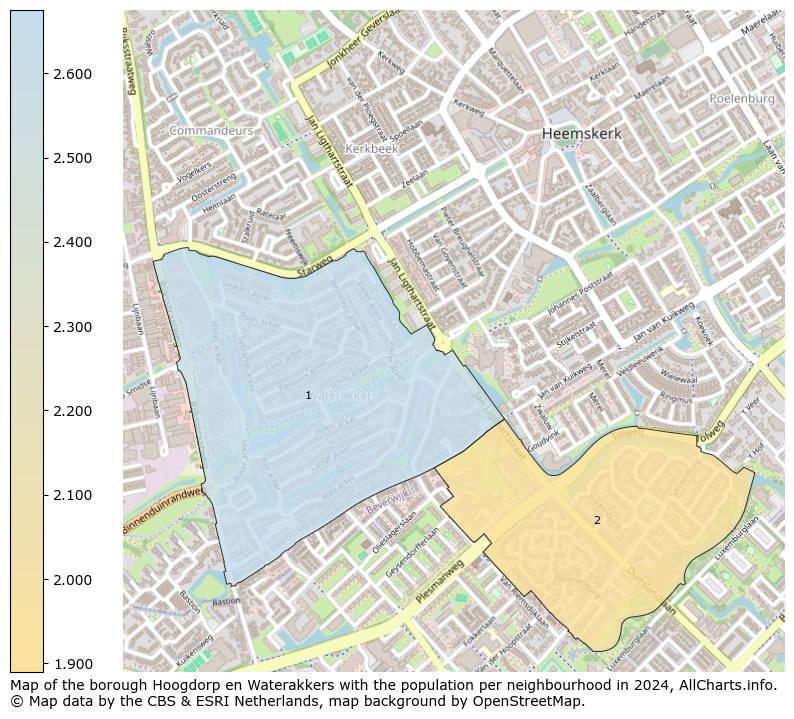 Image of the borough Hoogdorp en Waterakkers at the map. This image is used as introduction to this page. This page shows a lot of information about the population in the borough Hoogdorp en Waterakkers (such as the distribution by age groups of the residents, the composition of households, whether inhabitants are natives or Dutch with an immigration background, data about the houses (numbers, types, price development, use, type of property, ...) and more (car ownership, energy consumption, ...) based on open data from the Dutch Central Bureau of Statistics and various other sources!