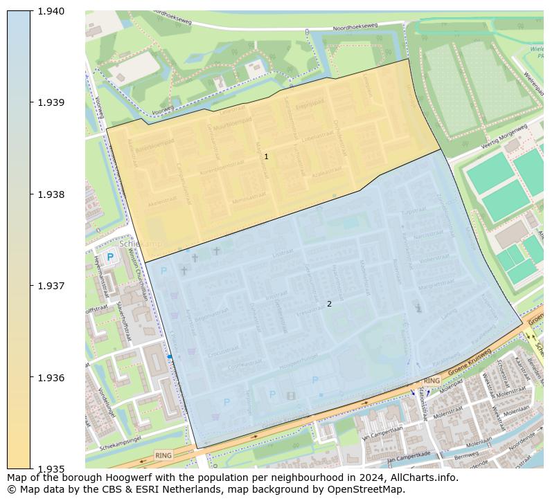 Image of the borough Hoogwerf at the map. This image is used as introduction to this page. This page shows a lot of information about the population in the borough Hoogwerf (such as the distribution by age groups of the residents, the composition of households, whether inhabitants are natives or Dutch with an immigration background, data about the houses (numbers, types, price development, use, type of property, ...) and more (car ownership, energy consumption, ...) based on open data from the Dutch Central Bureau of Statistics and various other sources!