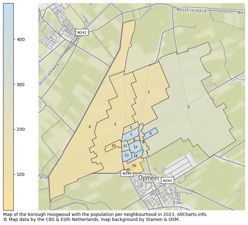 Map of the borough Hoogwoud with the population per neighbourhood in 2023. This page shows a lot of information about residents (such as the distribution by age groups, family composition, gender, native or Dutch with an immigration background, ...), homes (numbers, types, price development, use, type of property, ...) and more (car ownership, energy consumption, ...) based on open data from the Dutch Central Bureau of Statistics and various other sources!
