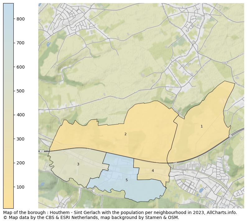 Map of the borough : Houthem - Sint Gerlach with the population per neighbourhood in 2023. This page shows a lot of information about residents (such as the distribution by age groups, family composition, gender, native or Dutch with an immigration background, ...), homes (numbers, types, price development, use, type of property, ...) and more (car ownership, energy consumption, ...) based on open data from the Dutch Central Bureau of Statistics and various other sources!