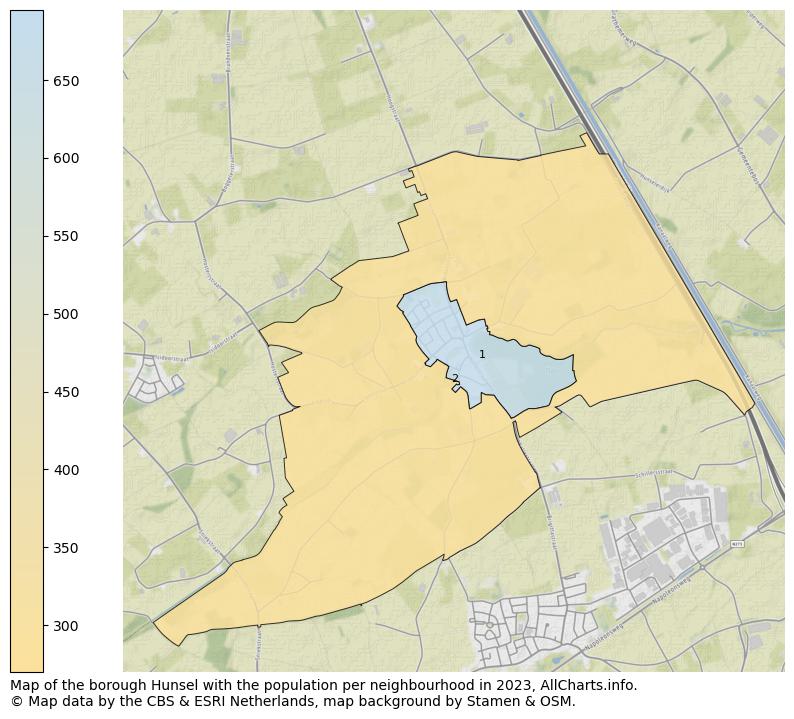 Map of the borough Hunsel with the population per neighbourhood in 2023. This page shows a lot of information about residents (such as the distribution by age groups, family composition, gender, native or Dutch with an immigration background, ...), homes (numbers, types, price development, use, type of property, ...) and more (car ownership, energy consumption, ...) based on open data from the Dutch Central Bureau of Statistics and various other sources!