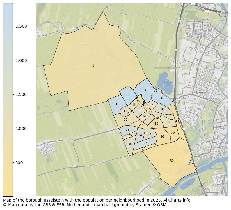 Map of the borough IJsselstein with the population per neighbourhood in 2023. This page shows a lot of information about residents (such as the distribution by age groups, family composition, gender, native or Dutch with an immigration background, ...), homes (numbers, types, price development, use, type of property, ...) and more (car ownership, energy consumption, ...) based on open data from the Dutch Central Bureau of Statistics and various other sources!