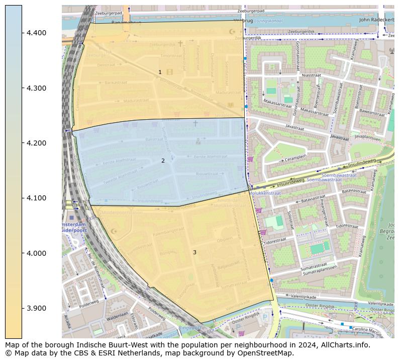 Image of the borough Indische Buurt-West at the map. This image is used as introduction to this page. This page shows a lot of information about the population in the borough Indische Buurt-West (such as the distribution by age groups of the residents, the composition of households, whether inhabitants are natives or Dutch with an immigration background, data about the houses (numbers, types, price development, use, type of property, ...) and more (car ownership, energy consumption, ...) based on open data from the Dutch Central Bureau of Statistics and various other sources!