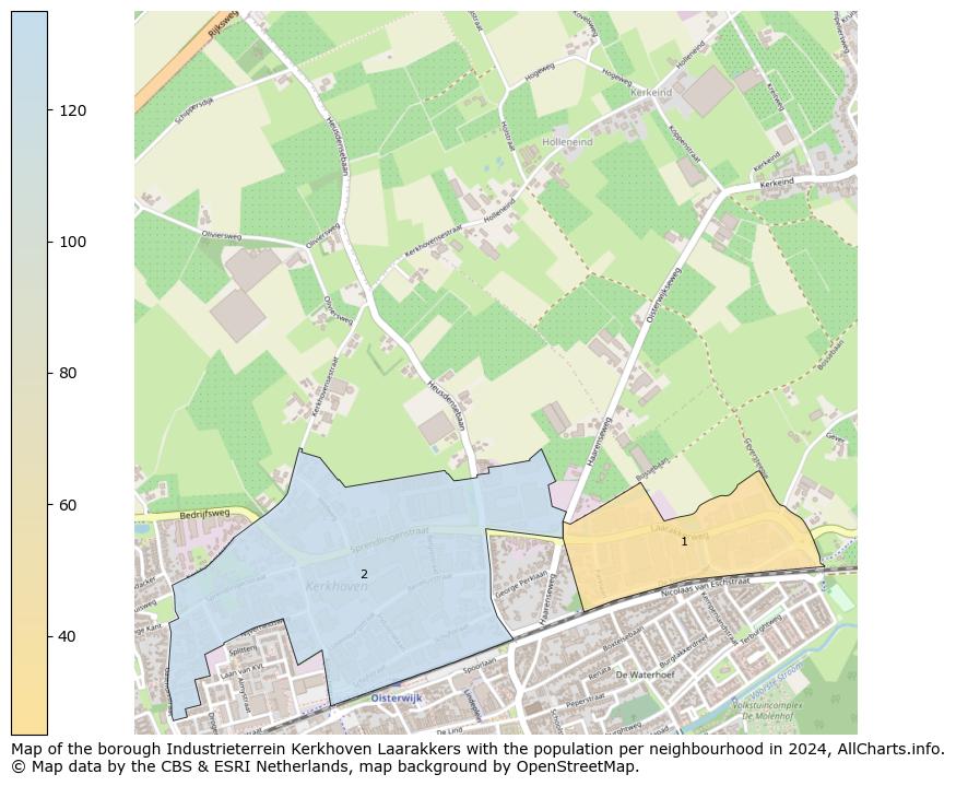 Image of the borough Industrieterrein Kerkhoven Laarakkers at the map. This image is used as introduction to this page. This page shows a lot of information about the population in the borough Industrieterrein Kerkhoven Laarakkers (such as the distribution by age groups of the residents, the composition of households, whether inhabitants are natives or Dutch with an immigration background, data about the houses (numbers, types, price development, use, type of property, ...) and more (car ownership, energy consumption, ...) based on open data from the Dutch Central Bureau of Statistics and various other sources!