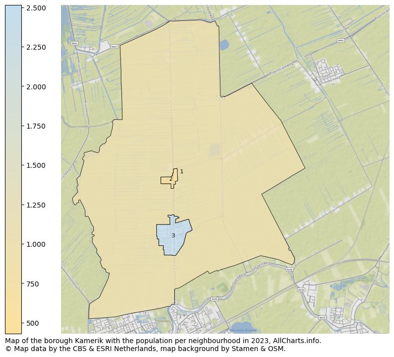 Map of the borough Kamerik with the population per neighbourhood in 2023. This page shows a lot of information about residents (such as the distribution by age groups, family composition, gender, native or Dutch with an immigration background, ...), homes (numbers, types, price development, use, type of property, ...) and more (car ownership, energy consumption, ...) based on open data from the Dutch Central Bureau of Statistics and various other sources!