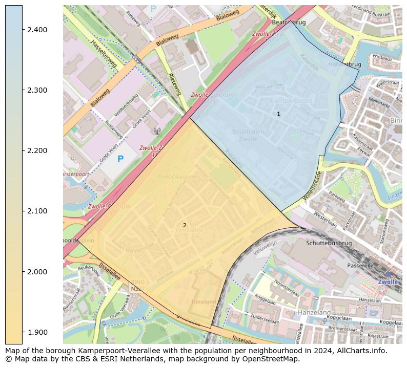 Image of the borough Kamperpoort-Veerallee at the map. This image is used as introduction to this page. This page shows a lot of information about the population in the borough Kamperpoort-Veerallee (such as the distribution by age groups of the residents, the composition of households, whether inhabitants are natives or Dutch with an immigration background, data about the houses (numbers, types, price development, use, type of property, ...) and more (car ownership, energy consumption, ...) based on open data from the Dutch Central Bureau of Statistics and various other sources!