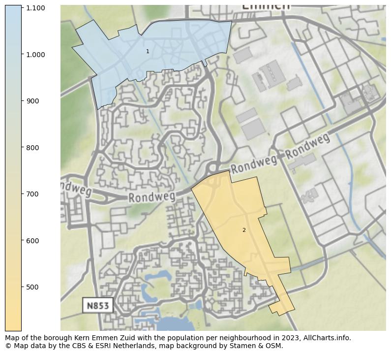 Map of the borough Kern Emmen Zuid with the population per neighbourhood in 2023. This page shows a lot of information about residents (such as the distribution by age groups, family composition, gender, native or Dutch with an immigration background, ...), homes (numbers, types, price development, use, type of property, ...) and more (car ownership, energy consumption, ...) based on open data from the Dutch Central Bureau of Statistics and various other sources!