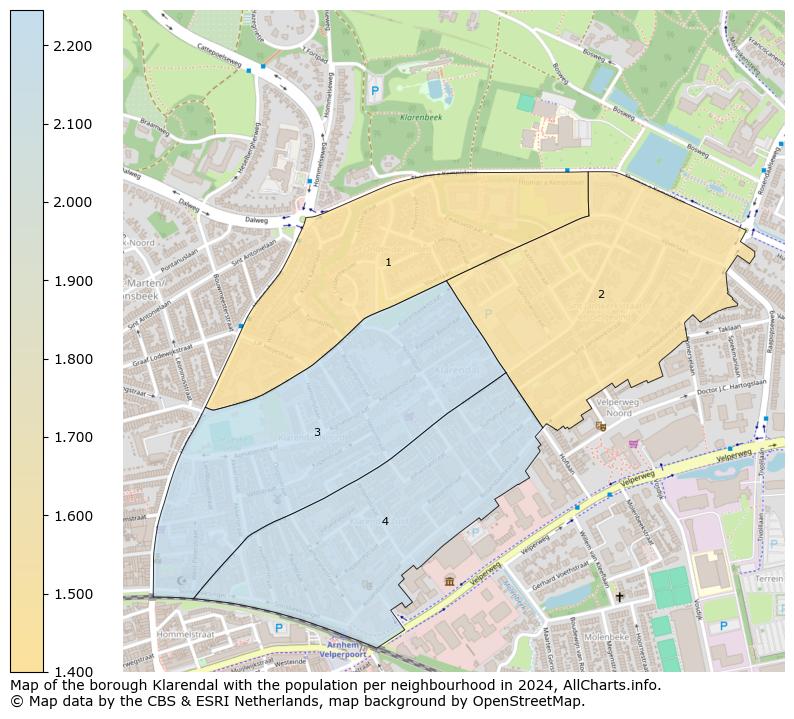 Image of the borough Klarendal at the map. This image is used as introduction to this page. This page shows a lot of information about the population in the borough Klarendal (such as the distribution by age groups of the residents, the composition of households, whether inhabitants are natives or Dutch with an immigration background, data about the houses (numbers, types, price development, use, type of property, ...) and more (car ownership, energy consumption, ...) based on open data from the Dutch Central Bureau of Statistics and various other sources!