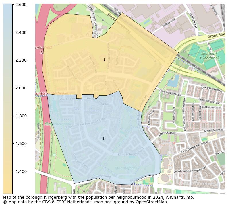 Image of the borough Klingerberg at the map. This image is used as introduction to this page. This page shows a lot of information about the population in the borough Klingerberg (such as the distribution by age groups of the residents, the composition of households, whether inhabitants are natives or Dutch with an immigration background, data about the houses (numbers, types, price development, use, type of property, ...) and more (car ownership, energy consumption, ...) based on open data from the Dutch Central Bureau of Statistics and various other sources!