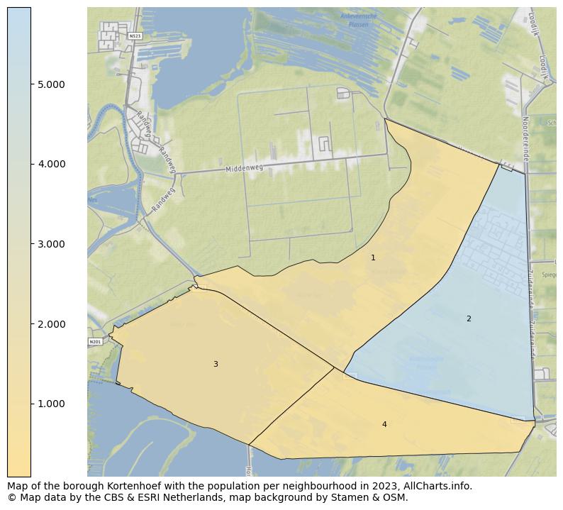 Map of the borough Kortenhoef with the population per neighbourhood in 2023. This page shows a lot of information about residents (such as the distribution by age groups, family composition, gender, native or Dutch with an immigration background, ...), homes (numbers, types, price development, use, type of property, ...) and more (car ownership, energy consumption, ...) based on open data from the Dutch Central Bureau of Statistics and various other sources!
