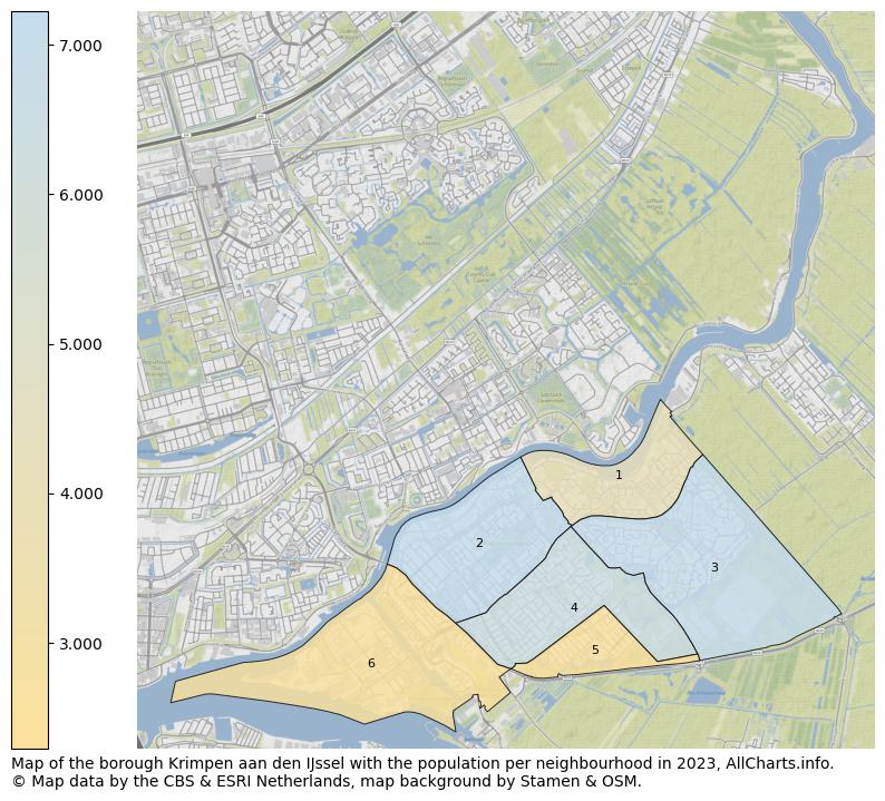 Map of the borough Krimpen aan den IJssel with the population per neighbourhood in 2023. This page shows a lot of information about residents (such as the distribution by age groups, family composition, gender, native or Dutch with an immigration background, ...), homes (numbers, types, price development, use, type of property, ...) and more (car ownership, energy consumption, ...) based on open data from the Dutch Central Bureau of Statistics and various other sources!