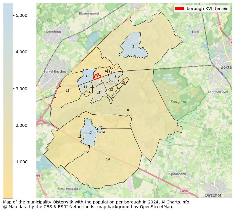 Image of the borough KVL terrein at the map. This image is used as introduction to this page. This page shows a lot of information about the population in the borough KVL terrein (such as the distribution by age groups of the residents, the composition of households, whether inhabitants are natives or Dutch with an immigration background, data about the houses (numbers, types, price development, use, type of property, ...) and more (car ownership, energy consumption, ...) based on open data from the Dutch Central Bureau of Statistics and various other sources!