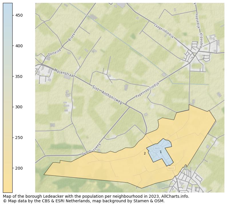Map of the borough Ledeacker with the population per neighbourhood in 2023. This page shows a lot of information about residents (such as the distribution by age groups, family composition, gender, native or Dutch with an immigration background, ...), homes (numbers, types, price development, use, type of property, ...) and more (car ownership, energy consumption, ...) based on open data from the Dutch Central Bureau of Statistics and various other sources!