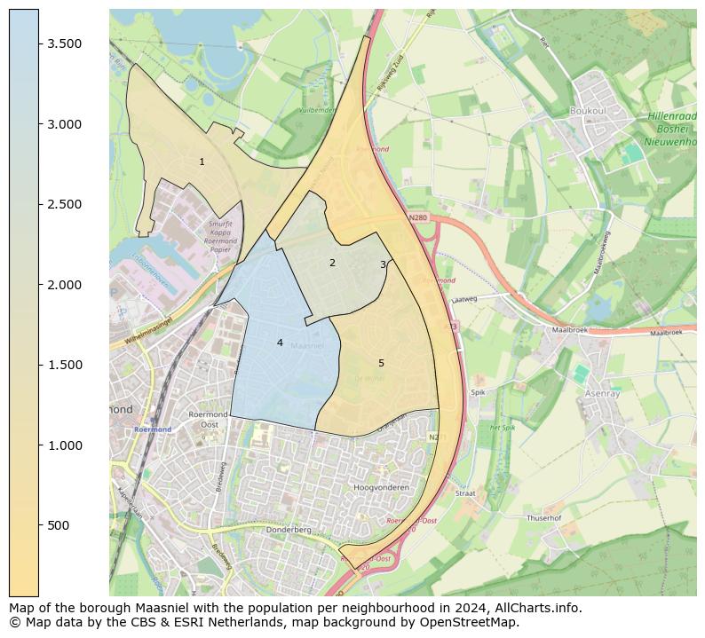 Image of the borough Maasniel at the map. This image is used as introduction to this page. This page shows a lot of information about the population in the borough Maasniel (such as the distribution by age groups of the residents, the composition of households, whether inhabitants are natives or Dutch with an immigration background, data about the houses (numbers, types, price development, use, type of property, ...) and more (car ownership, energy consumption, ...) based on open data from the Dutch Central Bureau of Statistics and various other sources!