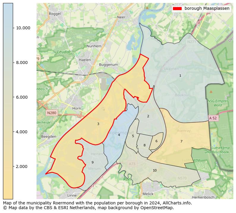 Image of the borough Maasplassen at the map. This image is used as introduction to this page. This page shows a lot of information about the population in the borough Maasplassen (such as the distribution by age groups of the residents, the composition of households, whether inhabitants are natives or Dutch with an immigration background, data about the houses (numbers, types, price development, use, type of property, ...) and more (car ownership, energy consumption, ...) based on open data from the Dutch Central Bureau of Statistics and various other sources!