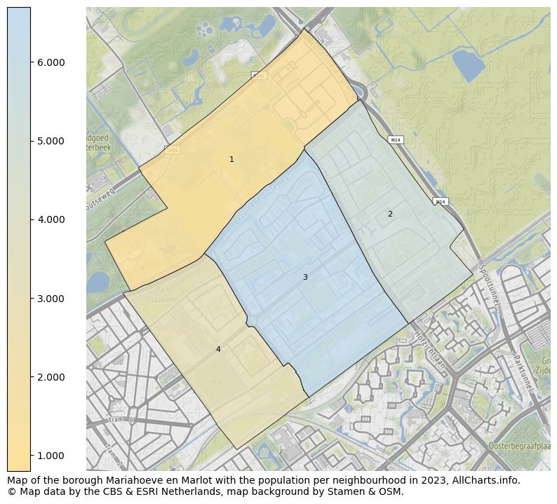 Map of the borough Mariahoeve en Marlot with the population per neighbourhood in 2023. This page shows a lot of information about residents (such as the distribution by age groups, family composition, gender, native or Dutch with an immigration background, ...), homes (numbers, types, price development, use, type of property, ...) and more (car ownership, energy consumption, ...) based on open data from the Dutch Central Bureau of Statistics and various other sources!