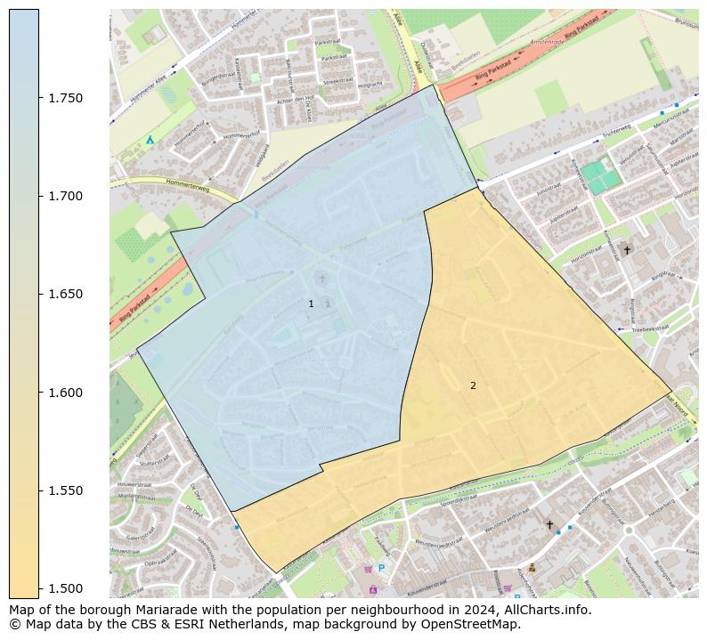 Image of the borough Mariarade at the map. This image is used as introduction to this page. This page shows a lot of information about the population in the borough Mariarade (such as the distribution by age groups of the residents, the composition of households, whether inhabitants are natives or Dutch with an immigration background, data about the houses (numbers, types, price development, use, type of property, ...) and more (car ownership, energy consumption, ...) based on open data from the Dutch Central Bureau of Statistics and various other sources!