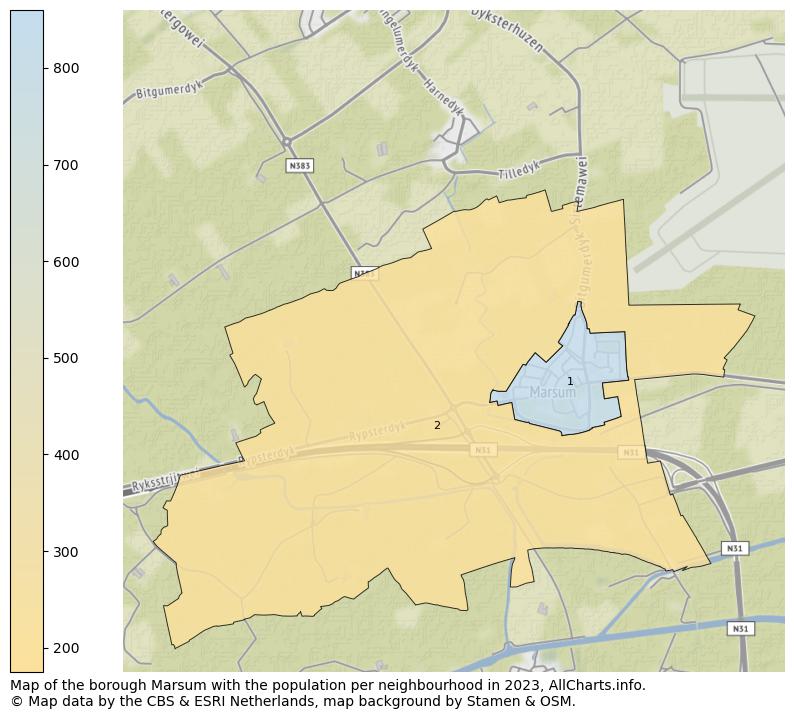 Map of the borough Marsum with the population per neighbourhood in 2023. This page shows a lot of information about residents (such as the distribution by age groups, family composition, gender, native or Dutch with an immigration background, ...), homes (numbers, types, price development, use, type of property, ...) and more (car ownership, energy consumption, ...) based on open data from the Dutch Central Bureau of Statistics and various other sources!