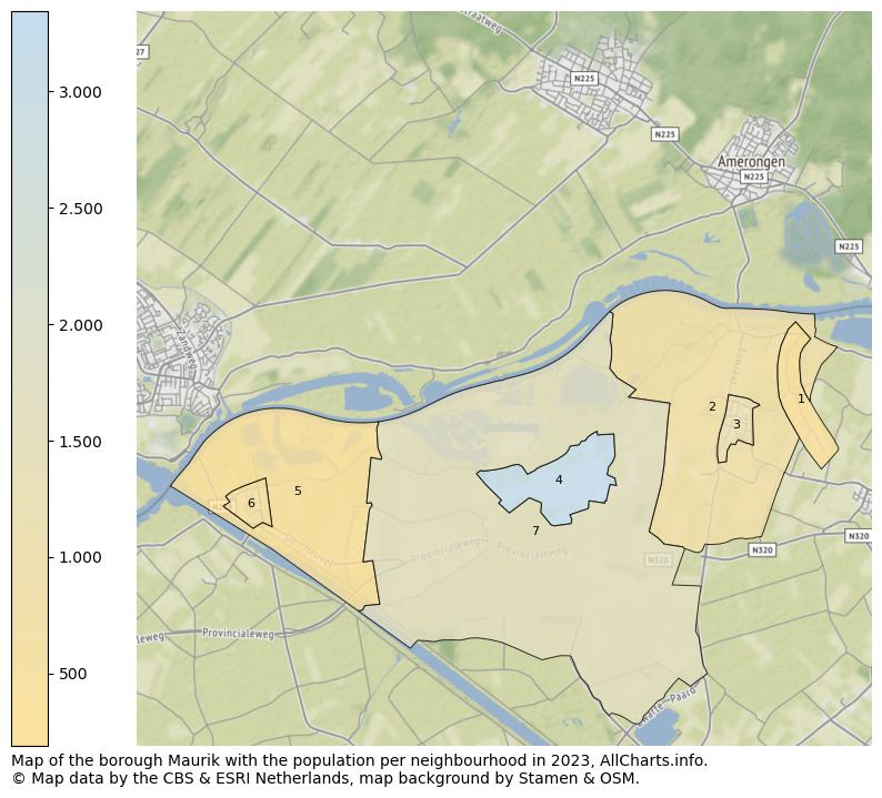 Map of the borough Maurik with the population per neighbourhood in 2023. This page shows a lot of information about residents (such as the distribution by age groups, family composition, gender, native or Dutch with an immigration background, ...), homes (numbers, types, price development, use, type of property, ...) and more (car ownership, energy consumption, ...) based on open data from the Dutch Central Bureau of Statistics and various other sources!
