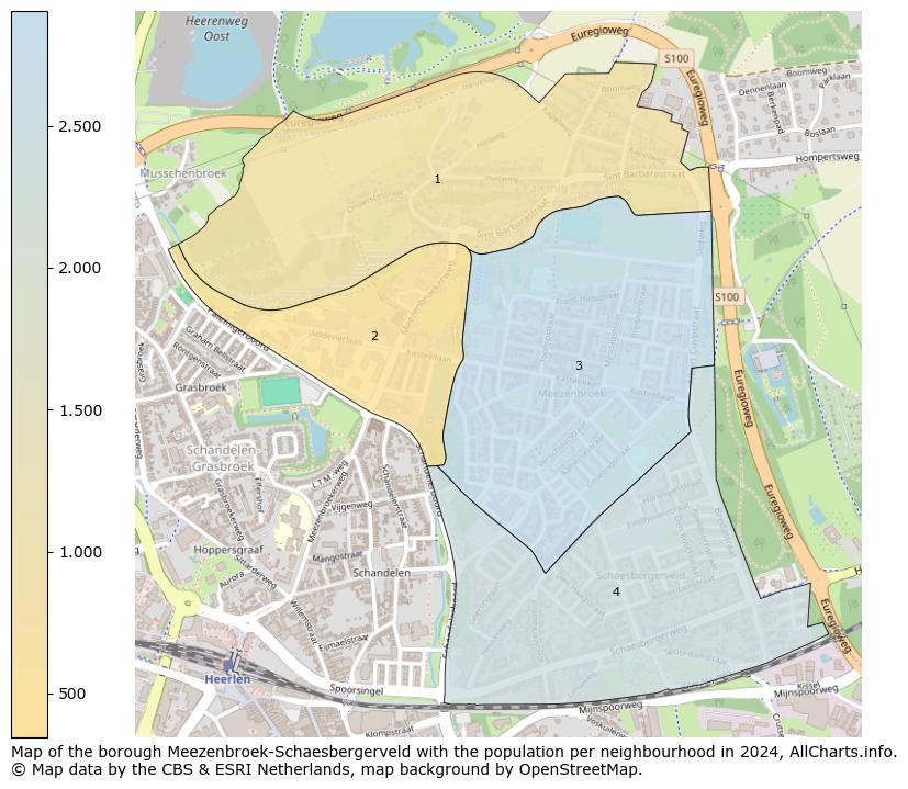 Image of the borough Meezenbroek-Schaesbergerveld at the map. This image is used as introduction to this page. This page shows a lot of information about the population in the borough Meezenbroek-Schaesbergerveld (such as the distribution by age groups of the residents, the composition of households, whether inhabitants are natives or Dutch with an immigration background, data about the houses (numbers, types, price development, use, type of property, ...) and more (car ownership, energy consumption, ...) based on open data from the Dutch Central Bureau of Statistics and various other sources!