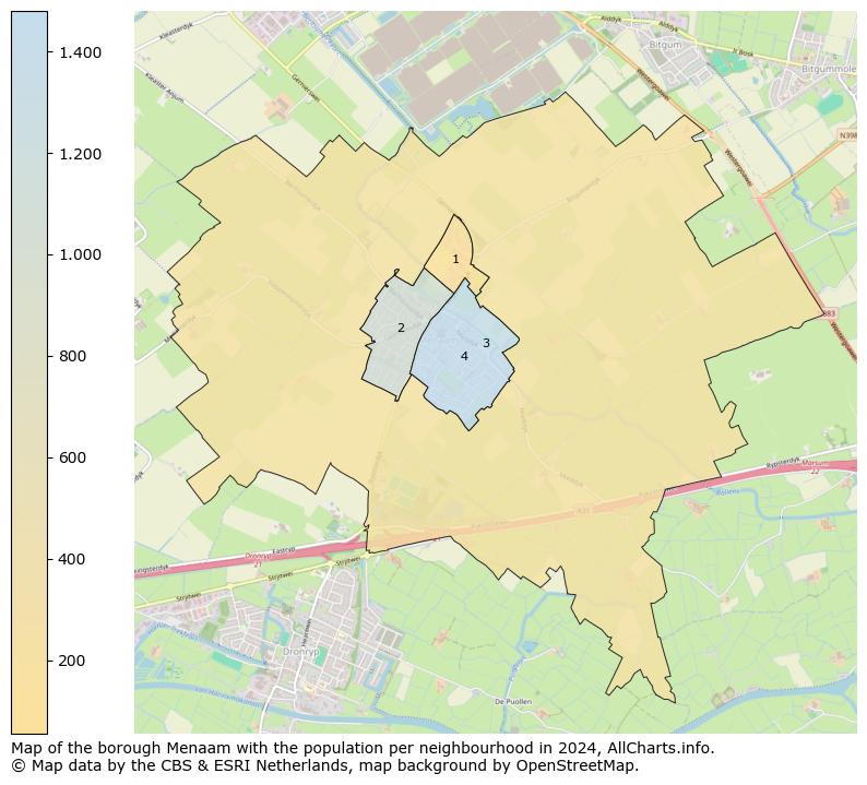 Image of the borough Menaam at the map. This image is used as introduction to this page. This page shows a lot of information about the population in the borough Menaam (such as the distribution by age groups of the residents, the composition of households, whether inhabitants are natives or Dutch with an immigration background, data about the houses (numbers, types, price development, use, type of property, ...) and more (car ownership, energy consumption, ...) based on open data from the Dutch Central Bureau of Statistics and various other sources!