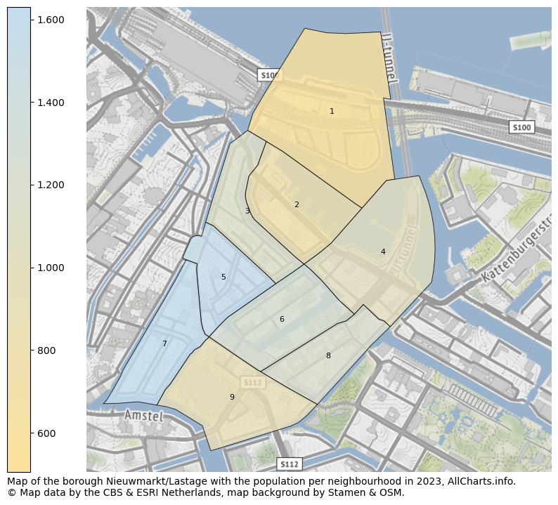 Map of the borough Nieuwmarkt/Lastage with the population per neighbourhood in 2023. This page shows a lot of information about residents (such as the distribution by age groups, family composition, gender, native or Dutch with an immigration background, ...), homes (numbers, types, price development, use, type of property, ...) and more (car ownership, energy consumption, ...) based on open data from the Dutch Central Bureau of Statistics and various other sources!