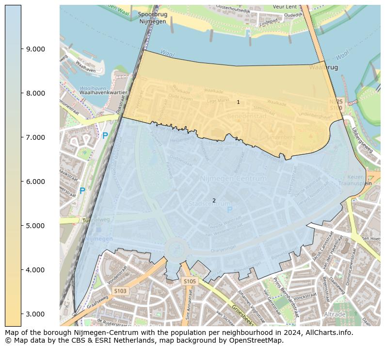 Image of the borough Nijmegen-Centrum at the map. This image is used as introduction to this page. This page shows a lot of information about the population in the borough Nijmegen-Centrum (such as the distribution by age groups of the residents, the composition of households, whether inhabitants are natives or Dutch with an immigration background, data about the houses (numbers, types, price development, use, type of property, ...) and more (car ownership, energy consumption, ...) based on open data from the Dutch Central Bureau of Statistics and various other sources!