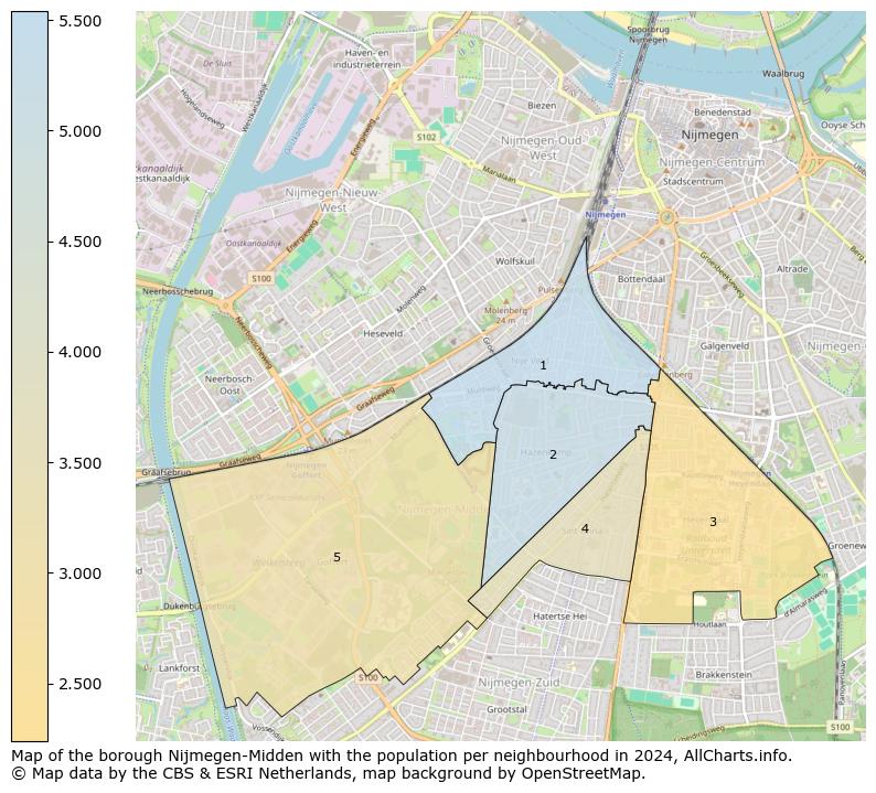 Image of the borough Nijmegen-Midden at the map. This image is used as introduction to this page. This page shows a lot of information about the population in the borough Nijmegen-Midden (such as the distribution by age groups of the residents, the composition of households, whether inhabitants are natives or Dutch with an immigration background, data about the houses (numbers, types, price development, use, type of property, ...) and more (car ownership, energy consumption, ...) based on open data from the Dutch Central Bureau of Statistics and various other sources!