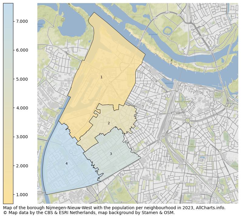Map of the borough Nijmegen-Nieuw-West with the population per neighbourhood in 2023. This page shows a lot of information about residents (such as the distribution by age groups, family composition, gender, native or Dutch with an immigration background, ...), homes (numbers, types, price development, use, type of property, ...) and more (car ownership, energy consumption, ...) based on open data from the Dutch Central Bureau of Statistics and various other sources!