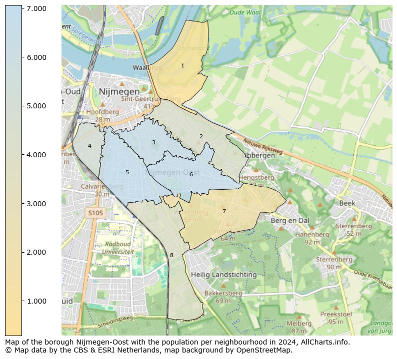 Image of the borough Nijmegen-Oost at the map. This image is used as introduction to this page. This page shows a lot of information about the population in the borough Nijmegen-Oost (such as the distribution by age groups of the residents, the composition of households, whether inhabitants are natives or Dutch with an immigration background, data about the houses (numbers, types, price development, use, type of property, ...) and more (car ownership, energy consumption, ...) based on open data from the Dutch Central Bureau of Statistics and various other sources!