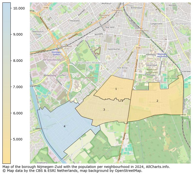 Image of the borough Nijmegen-Zuid at the map. This image is used as introduction to this page. This page shows a lot of information about the population in the borough Nijmegen-Zuid (such as the distribution by age groups of the residents, the composition of households, whether inhabitants are natives or Dutch with an immigration background, data about the houses (numbers, types, price development, use, type of property, ...) and more (car ownership, energy consumption, ...) based on open data from the Dutch Central Bureau of Statistics and various other sources!