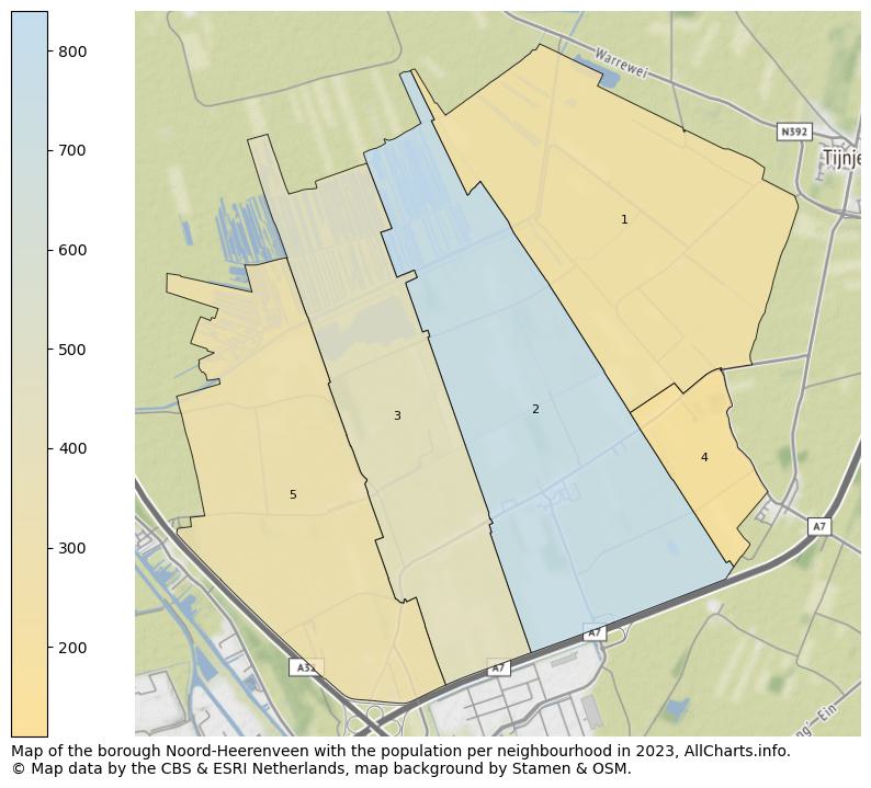 Map of the borough Noord-Heerenveen with the population per neighbourhood in 2023. This page shows a lot of information about residents (such as the distribution by age groups, family composition, gender, native or Dutch with an immigration background, ...), homes (numbers, types, price development, use, type of property, ...) and more (car ownership, energy consumption, ...) based on open data from the Dutch Central Bureau of Statistics and various other sources!