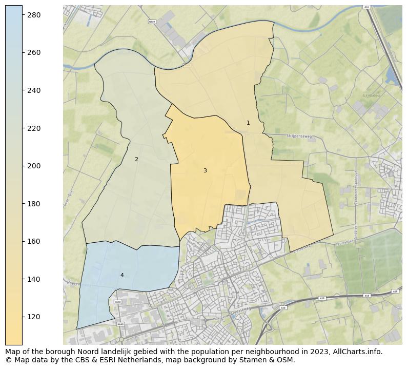 Map of the borough Noord landelijk gebied with the population per neighbourhood in 2023. This page shows a lot of information about residents (such as the distribution by age groups, family composition, gender, native or Dutch with an immigration background, ...), homes (numbers, types, price development, use, type of property, ...) and more (car ownership, energy consumption, ...) based on open data from the Dutch Central Bureau of Statistics and various other sources!
