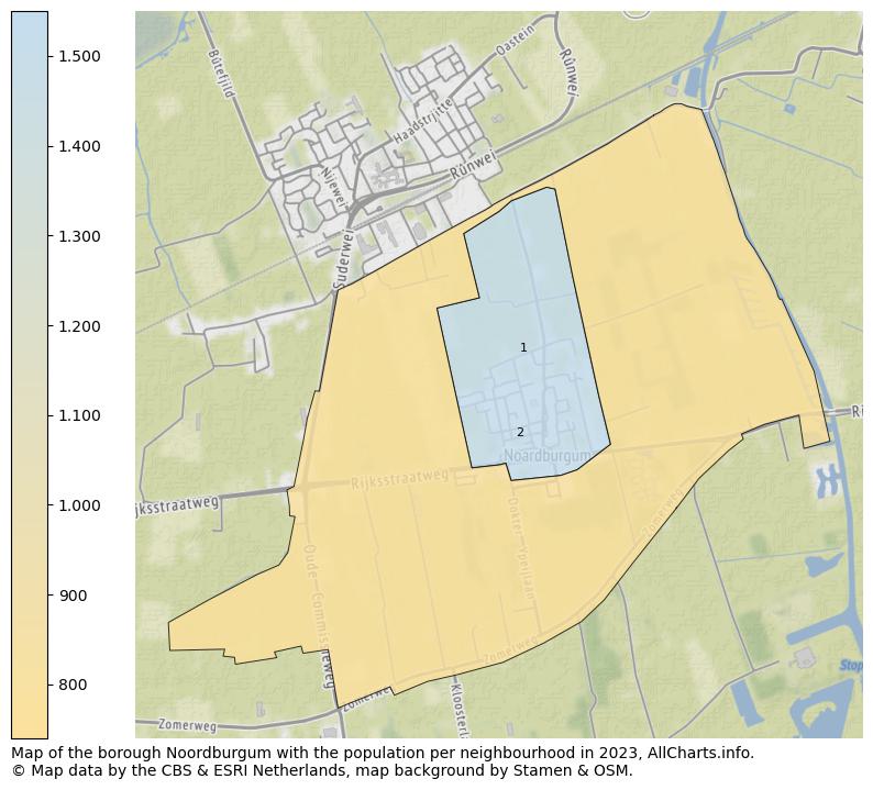 Map of the borough Noordburgum with the population per neighbourhood in 2023. This page shows a lot of information about residents (such as the distribution by age groups, family composition, gender, native or Dutch with an immigration background, ...), homes (numbers, types, price development, use, type of property, ...) and more (car ownership, energy consumption, ...) based on open data from the Dutch Central Bureau of Statistics and various other sources!