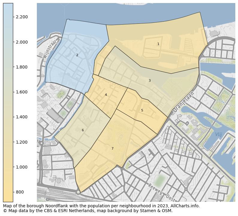 Map of the borough Noordflank with the population per neighbourhood in 2023. This page shows a lot of information about residents (such as the distribution by age groups, family composition, gender, native or Dutch with an immigration background, ...), homes (numbers, types, price development, use, type of property, ...) and more (car ownership, energy consumption, ...) based on open data from the Dutch Central Bureau of Statistics and various other sources!