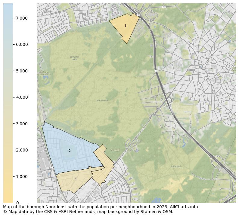 Map of the borough Noordoost with the population per neighbourhood in 2023. This page shows a lot of information about residents (such as the distribution by age groups, family composition, gender, native or Dutch with an immigration background, ...), homes (numbers, types, price development, use, type of property, ...) and more (car ownership, energy consumption, ...) based on open data from the Dutch Central Bureau of Statistics and various other sources!
