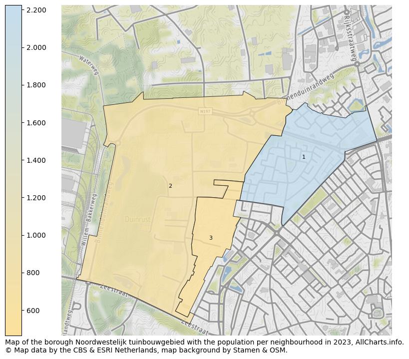 Map of the borough Noordwestelijk tuinbouwgebied with the population per neighbourhood in 2023. This page shows a lot of information about residents (such as the distribution by age groups, family composition, gender, native or Dutch with an immigration background, ...), homes (numbers, types, price development, use, type of property, ...) and more (car ownership, energy consumption, ...) based on open data from the Dutch Central Bureau of Statistics and various other sources!