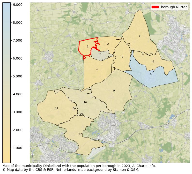 Map of the municipality Dinkelland with the population per borough in 2023. This page shows a lot of information about residents (such as the distribution by age groups, family composition, gender, native or Dutch with an immigration background, ...), homes (numbers, types, price development, use, type of property, ...) and more (car ownership, energy consumption, ...) based on open data from the Dutch Central Bureau of Statistics and various other sources!