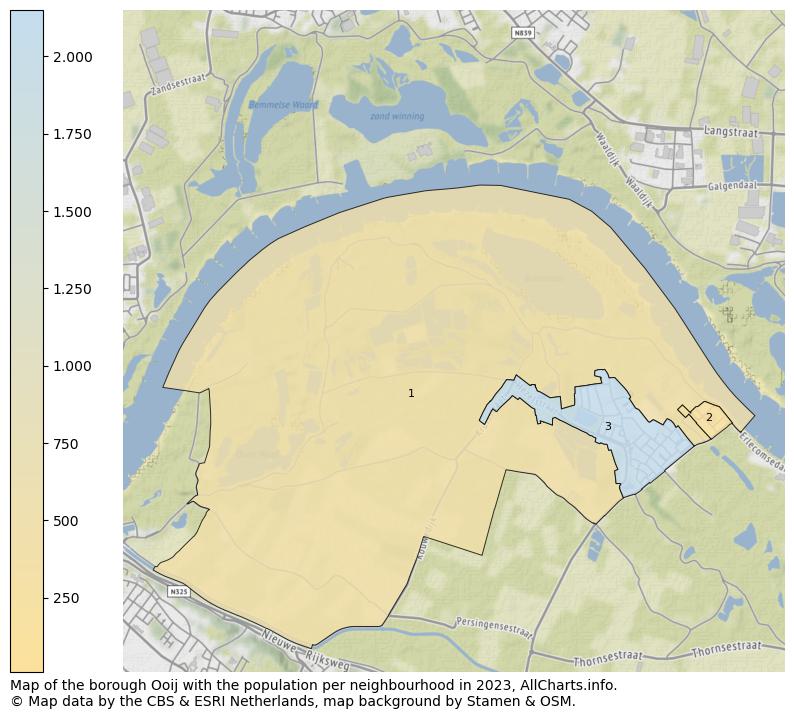 Map of the borough Ooij with the population per neighbourhood in 2023. This page shows a lot of information about residents (such as the distribution by age groups, family composition, gender, native or Dutch with an immigration background, ...), homes (numbers, types, price development, use, type of property, ...) and more (car ownership, energy consumption, ...) based on open data from the Dutch Central Bureau of Statistics and various other sources!