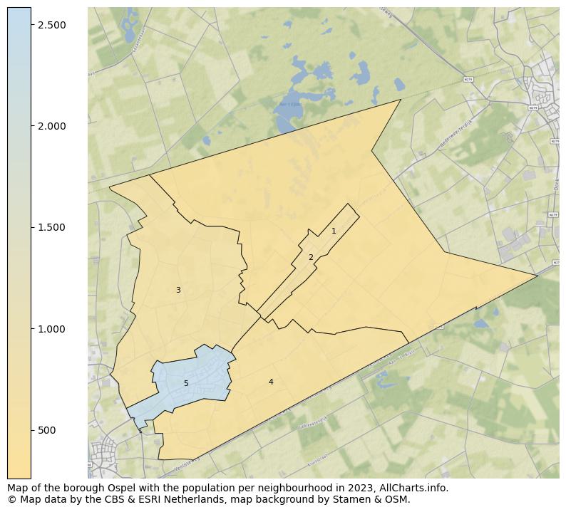 Map of the borough Ospel with the population per neighbourhood in 2023. This page shows a lot of information about residents (such as the distribution by age groups, family composition, gender, native or Dutch with an immigration background, ...), homes (numbers, types, price development, use, type of property, ...) and more (car ownership, energy consumption, ...) based on open data from the Dutch Central Bureau of Statistics and various other sources!