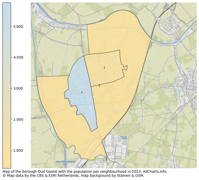 Map of the borough Oud Gastel with the population per neighbourhood in 2023. This page shows a lot of information about residents (such as the distribution by age groups, family composition, gender, native or Dutch with an immigration background, ...), homes (numbers, types, price development, use, type of property, ...) and more (car ownership, energy consumption, ...) based on open data from the Dutch Central Bureau of Statistics and various other sources!