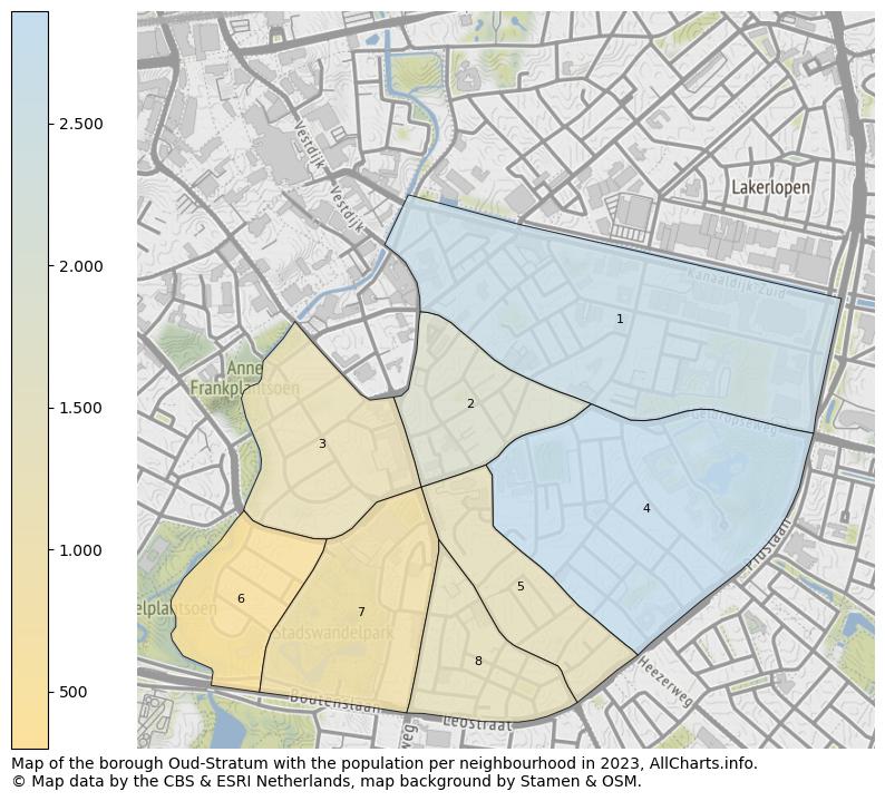 Map of the borough Oud-Stratum with the population per neighbourhood in 2023. This page shows a lot of information about residents (such as the distribution by age groups, family composition, gender, native or Dutch with an immigration background, ...), homes (numbers, types, price development, use, type of property, ...) and more (car ownership, energy consumption, ...) based on open data from the Dutch Central Bureau of Statistics and various other sources!