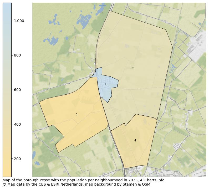 Map of the borough Pesse with the population per neighbourhood in 2022. This page shows a lot of information about residents (such as the distribution by age groups, family composition, gender, native or Dutch with an immigration background, ...), homes (numbers, types, price development, use, type of property, ...) and more (car ownership, energy consumption, ...) based on open data from the Dutch Central Bureau of Statistics and various other sources!