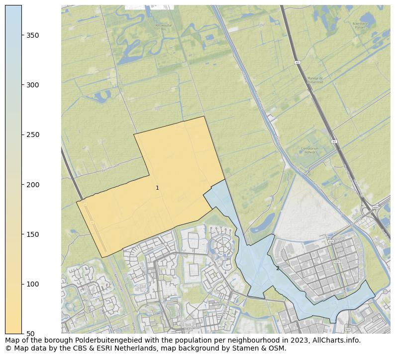 Map of the borough Polderbuitengebied with the population per neighbourhood in 2023. This page shows a lot of information about residents (such as the distribution by age groups, family composition, gender, native or Dutch with an immigration background, ...), homes (numbers, types, price development, use, type of property, ...) and more (car ownership, energy consumption, ...) based on open data from the Dutch Central Bureau of Statistics and various other sources!