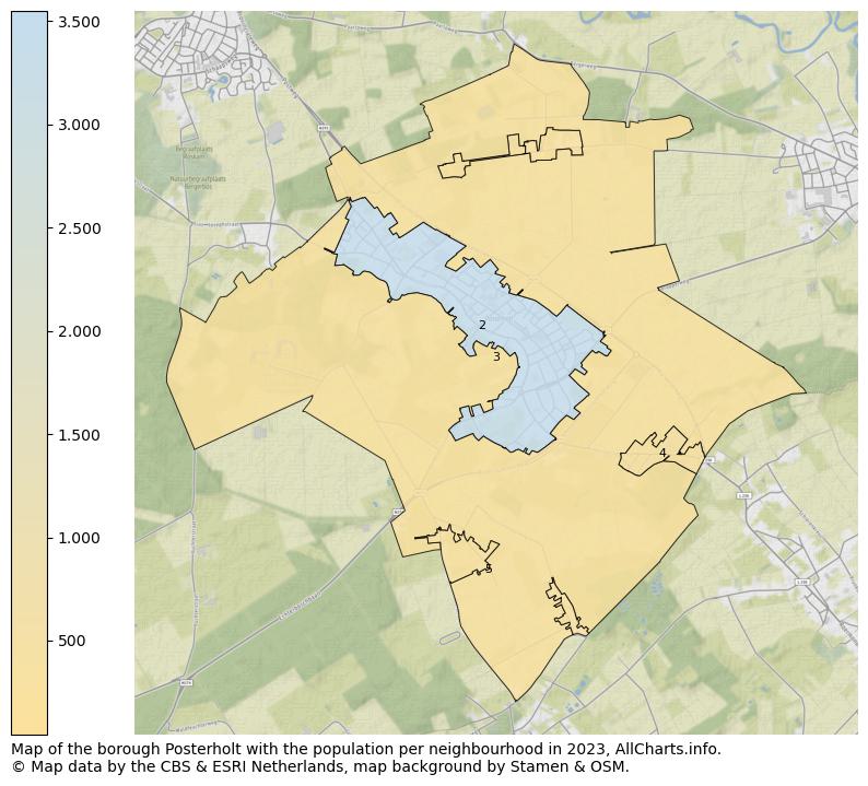 Map of the borough Posterholt with the population per neighbourhood in 2023. This page shows a lot of information about residents (such as the distribution by age groups, family composition, gender, native or Dutch with an immigration background, ...), homes (numbers, types, price development, use, type of property, ...) and more (car ownership, energy consumption, ...) based on open data from the Dutch Central Bureau of Statistics and various other sources!