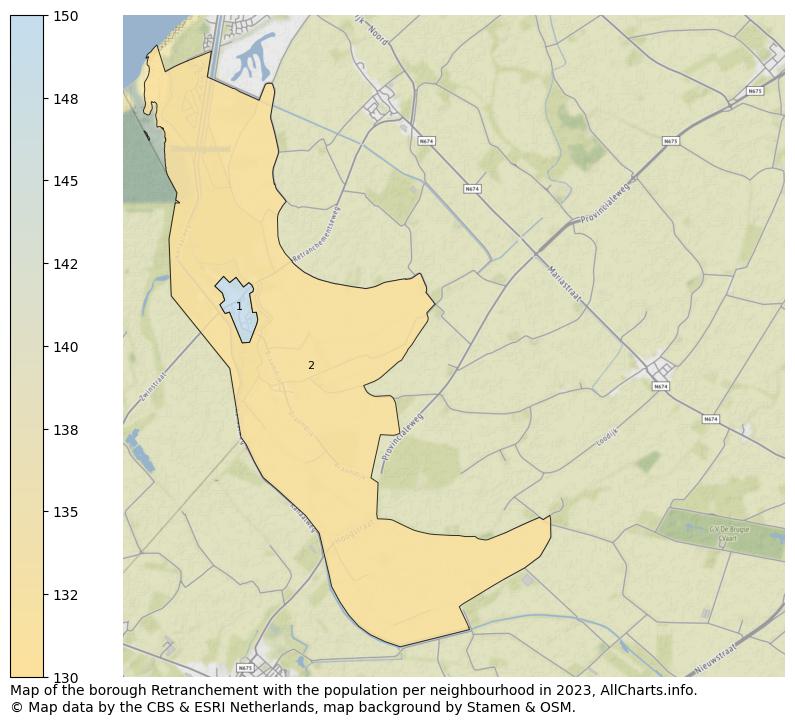 Map of the borough Retranchement with the population per neighbourhood in 2023. This page shows a lot of information about residents (such as the distribution by age groups, family composition, gender, native or Dutch with an immigration background, ...), homes (numbers, types, price development, use, type of property, ...) and more (car ownership, energy consumption, ...) based on open data from the Dutch Central Bureau of Statistics and various other sources!