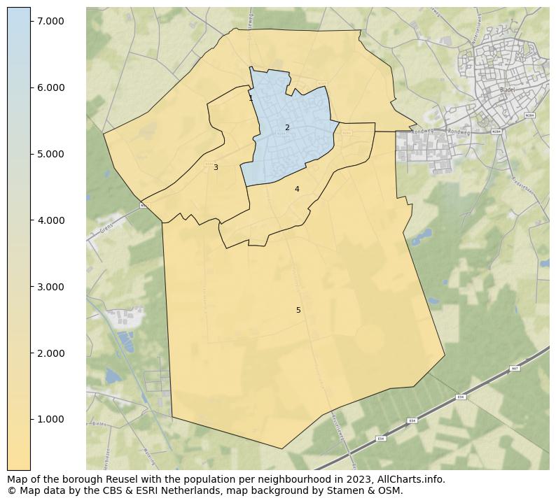 Map of the borough Reusel with the population per neighbourhood in 2023. This page shows a lot of information about residents (such as the distribution by age groups, family composition, gender, native or Dutch with an immigration background, ...), homes (numbers, types, price development, use, type of property, ...) and more (car ownership, energy consumption, ...) based on open data from the Dutch Central Bureau of Statistics and various other sources!