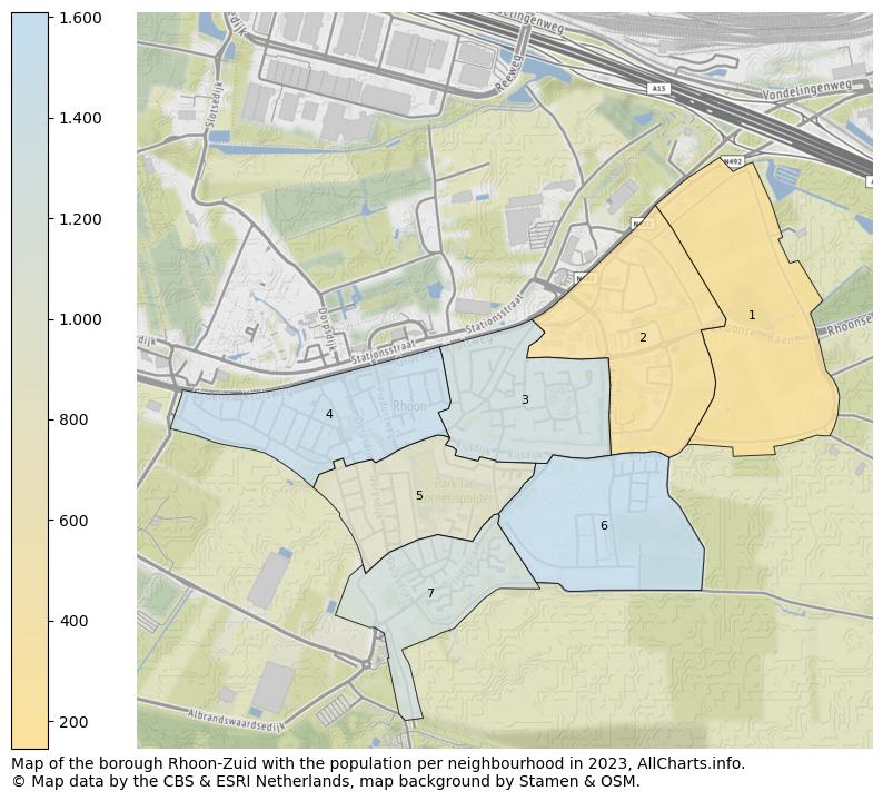 Map of the borough Rhoon-Zuid with the population per neighbourhood in 2023. This page shows a lot of information about residents (such as the distribution by age groups, family composition, gender, native or Dutch with an immigration background, ...), homes (numbers, types, price development, use, type of property, ...) and more (car ownership, energy consumption, ...) based on open data from the Dutch Central Bureau of Statistics and various other sources!
