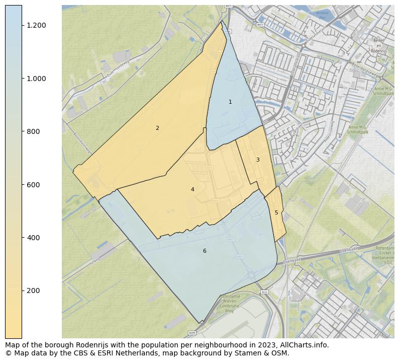 Map of the borough Rodenrijs with the population per neighbourhood in 2023. This page shows a lot of information about residents (such as the distribution by age groups, family composition, gender, native or Dutch with an immigration background, ...), homes (numbers, types, price development, use, type of property, ...) and more (car ownership, energy consumption, ...) based on open data from the Dutch Central Bureau of Statistics and various other sources!