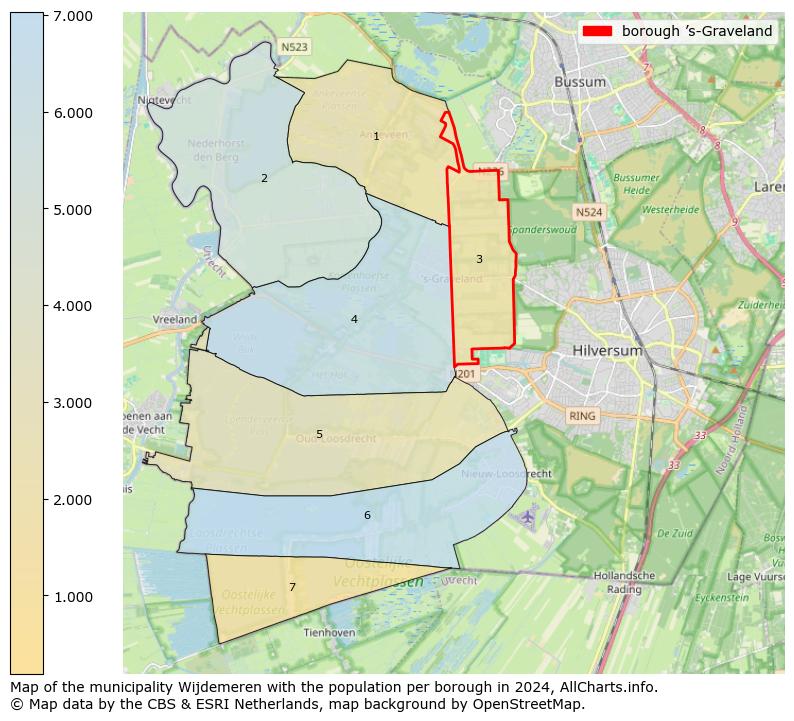 Image of the borough ’s-Graveland at the map. This image is used as introduction to this page. This page shows a lot of information about the population in the borough ’s-Graveland (such as the distribution by age groups of the residents, the composition of households, whether inhabitants are natives or Dutch with an immigration background, data about the houses (numbers, types, price development, use, type of property, ...) and more (car ownership, energy consumption, ...) based on open data from the Dutch Central Bureau of Statistics and various other sources!